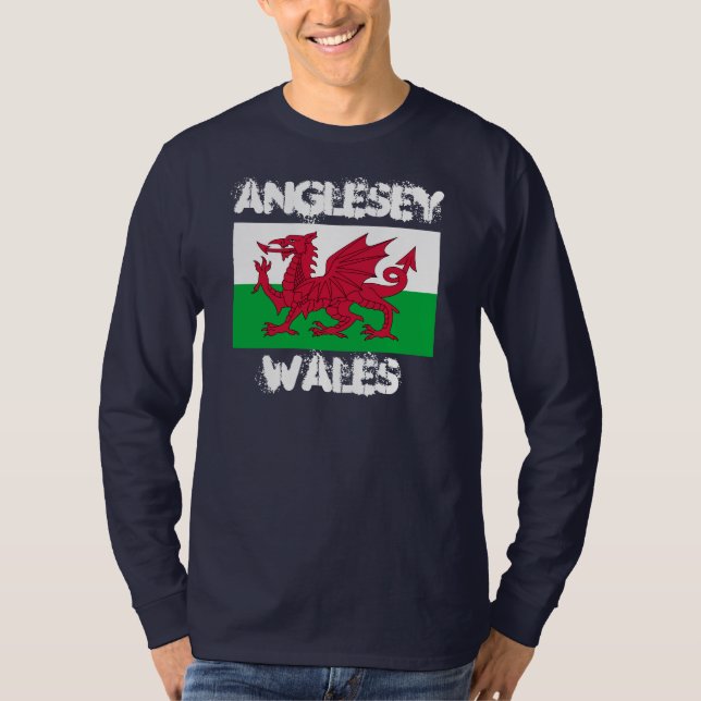 T-shirts Anglesey, País de Gales com bandeira galesa (Frente)
