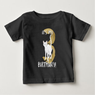 T-shirts Aniversário de 3 anos de Gato Cinto Com Crianças D