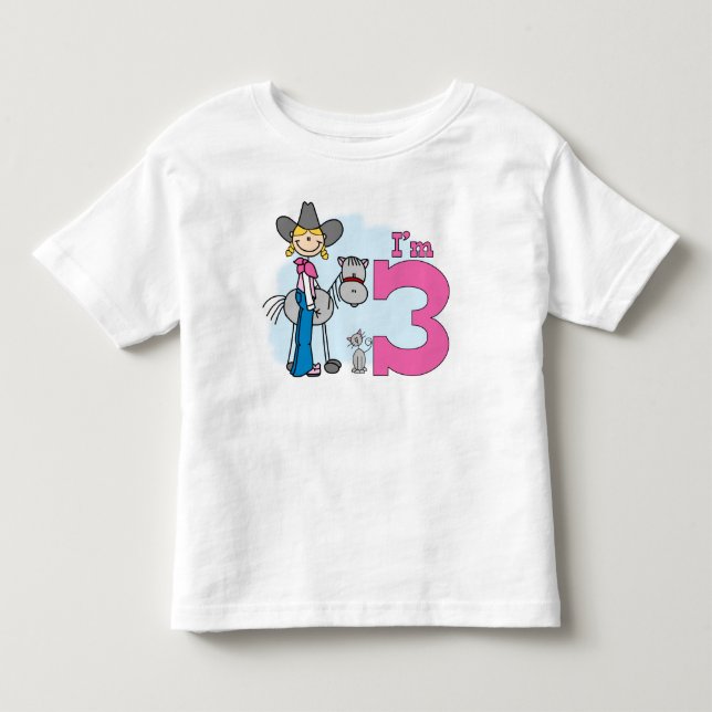 T-shirts Aniversário de 3 anos de Stick Cowgirl (Frente)