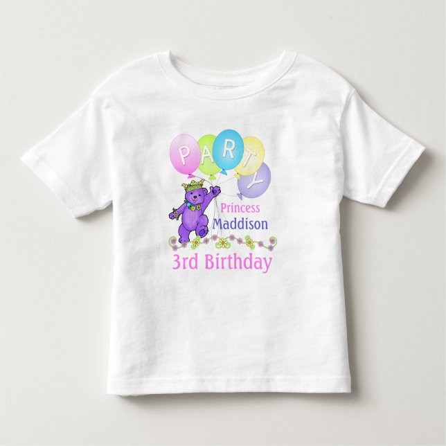 T-shirts aniversário de 3 anos Princess, Nome Personalizado (Frente)