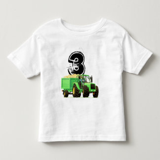 T-shirts Aniversário de 3 anos verde do trator do miúdo