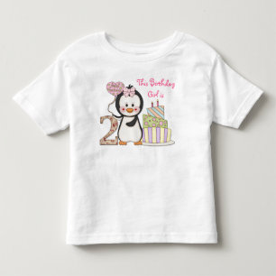 T-shirts Aniversário de dois anos da menina fofa do pinguim