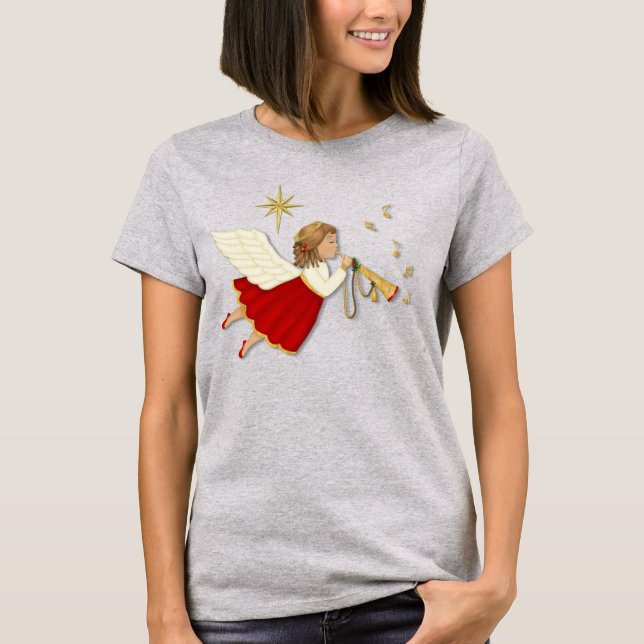 T-shirts Anjo de Trompete e Estrela de Natal (Frente)
