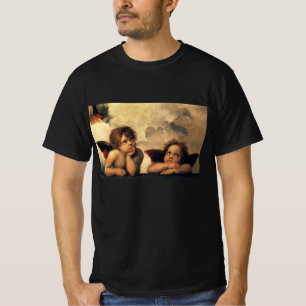 T-shirts Anjos da Madona Sixtina por Raphael Sanzio