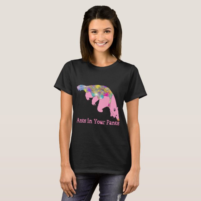 T-shirts Anteater Funky Psychedelic Pink Engraçado Slogan (Frente Completa)