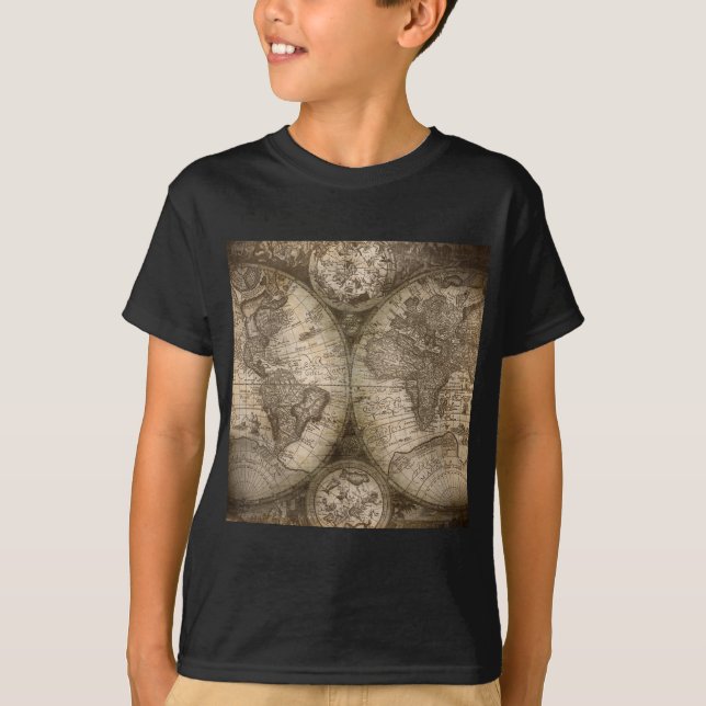 T-shirts Antigos Continentes de Mapa do Atlas do Velho Mund (Frente)