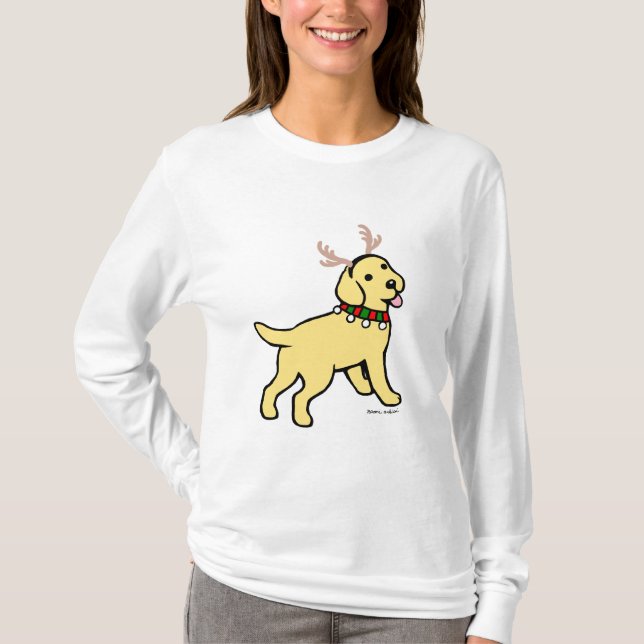 T-shirts Antlers amarelos do Natal de Labrador (Frente)