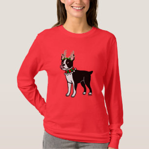 T-shirts Antlers do Natal de Boston Terrier