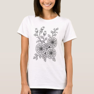 T-shirts Apronte para colorir o design floral extravagante