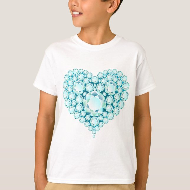 T-shirts Aquamarine Heart Gems (Frente)