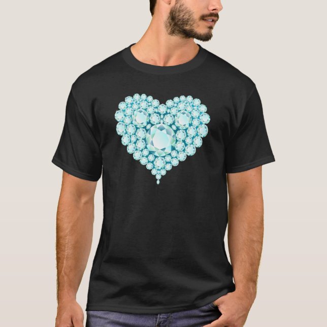 T-shirts Aquamarine Heart Gems (Frente)