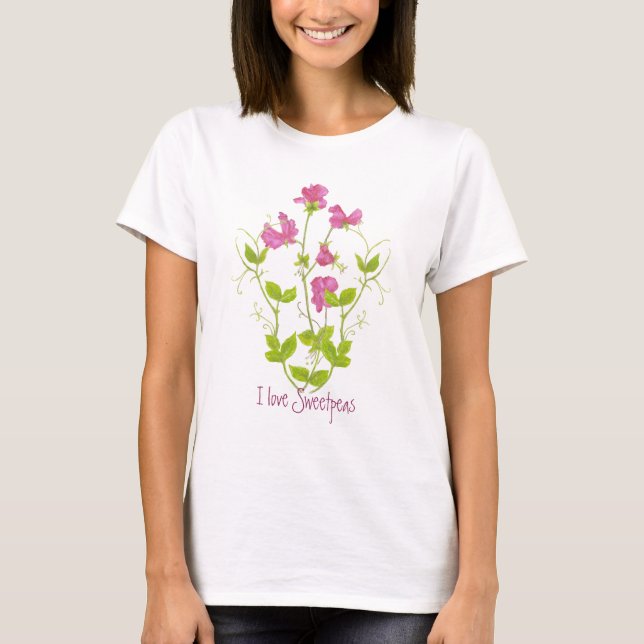 T-shirts Aquarela, adoro ervilhas doces, cota de flores de  (Frente)