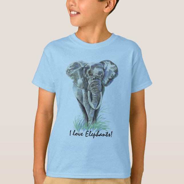 T-shirts Aquarela Elefante Africano, Arte Animal (Frente)