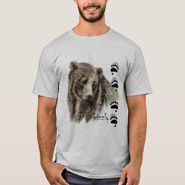 T-shirts Aquarela Grizzly Bear Natureza (Frente)