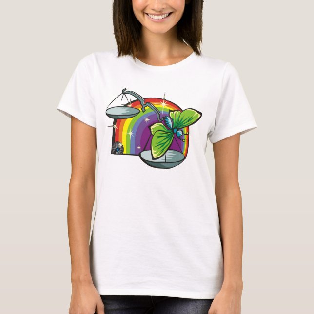 T-shirts Arco-íris dos anos 80 com Balança de Escala (Frente)
