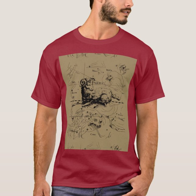 T-shirts Aries Constelle Map Hevelius cerca de 1690 (Frente)