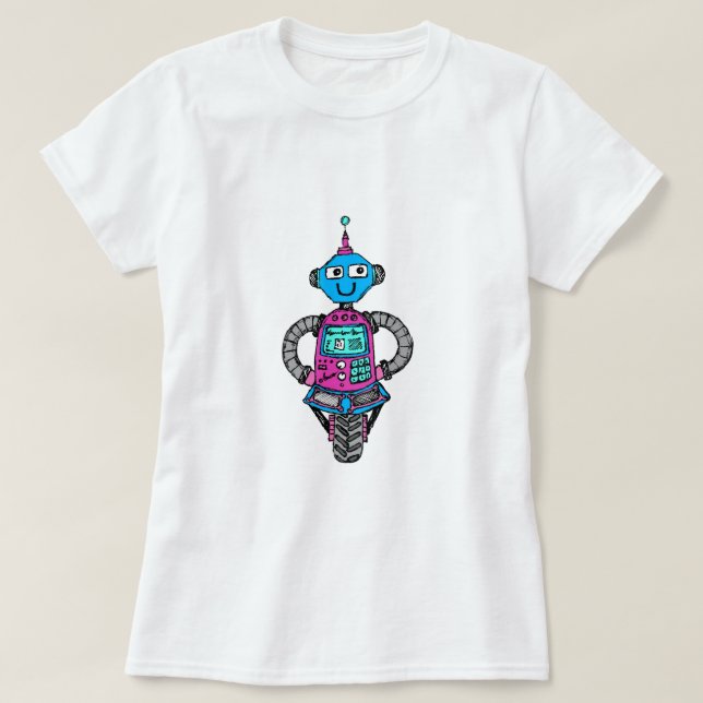 T-shirts Arnie Robot: Rosa e Azul (Frente do Design)
