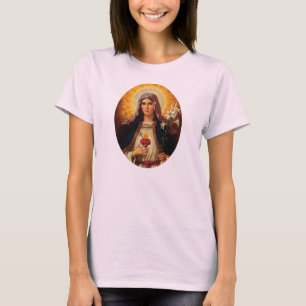 T-shirts Arte cristã do coração sagrado de Jesus e de Mary