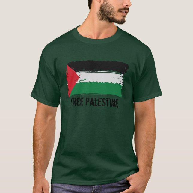 T-shirts Arte da escova da bandeira de Palestina - (Frente)