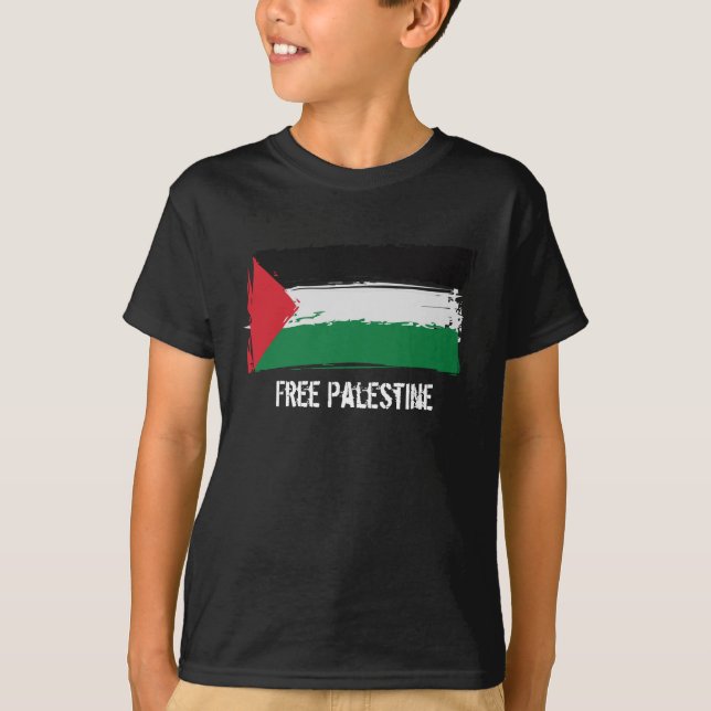 T-shirts Arte da escova da bandeira de Palestina - (Frente)