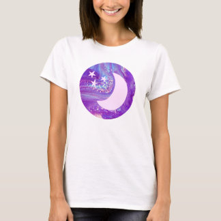 T-shirts Arte da Lua e Estrelas do Círculo Inverso Pastel