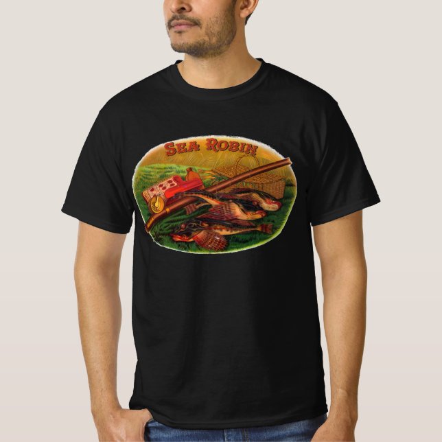 T-shirts Arte de rótulo de charuto de equipamento de pesca  (Frente)