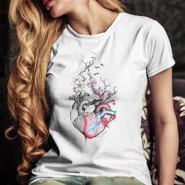 T-shirts Arte do amor Corações anatômicos surreais Flores V