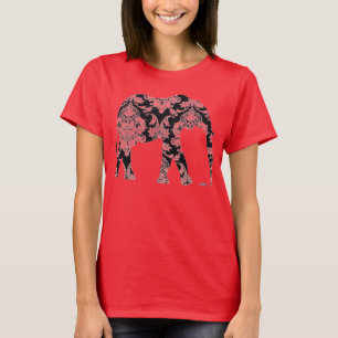T-shirts Arte gráfica do damasco do elefante no T