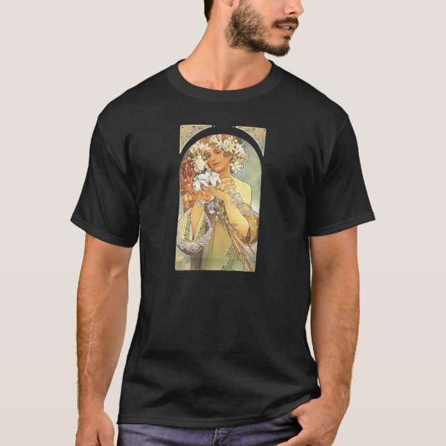 T-shirts Arte Nouveau - Alphonse Mucha "flor " (Frente)