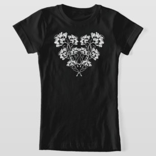 T-shirts Arte Nova Gótica Flor Coração