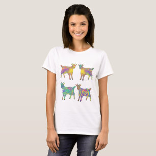 T-shirts Artes Coloridas de Cabras em Arco-íris Animais de 