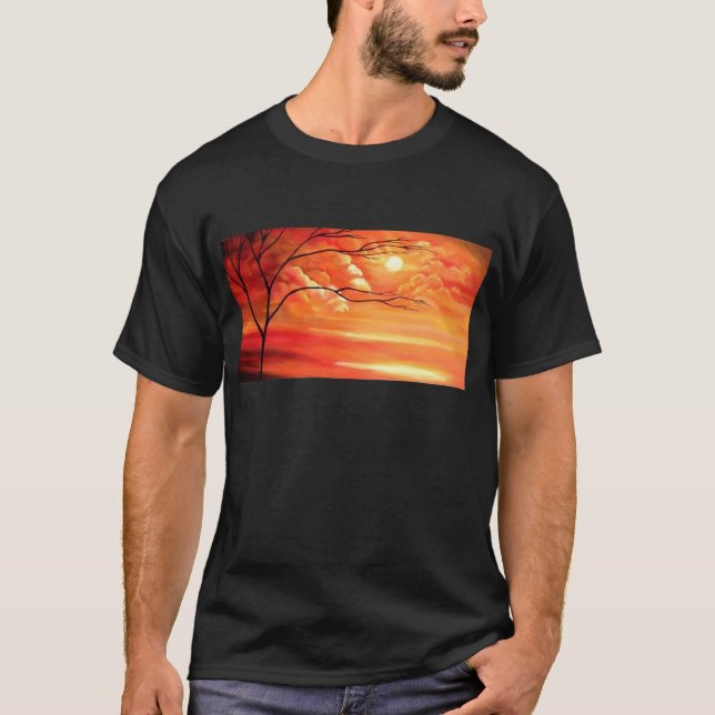 T-shirts Árvore abstrato e Sunset Vermelho (Frente)