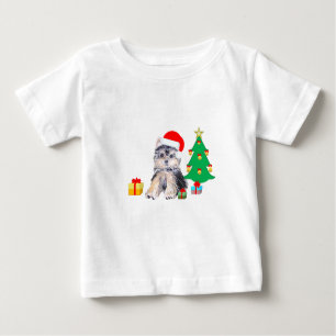 T-shirts Árvore de Natal, cachorro fofo Yorkshire e present