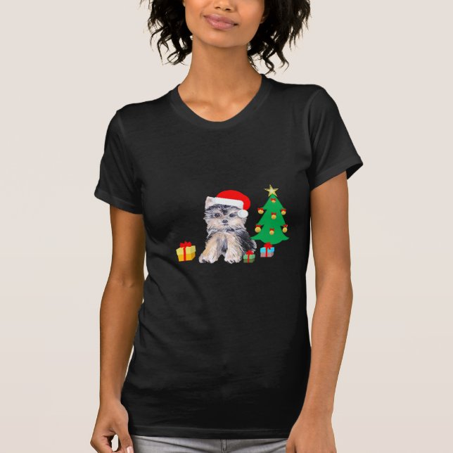 T-shirts Árvore de Natal, cachorro Yorkshire & presentes (Frente)