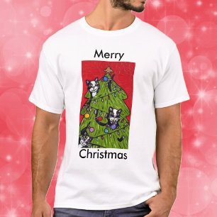T-shirts Árvore de Natal de Gatos de Arte Folha