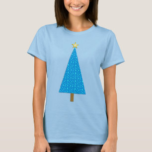 T-shirts Árvore de Natal moderna das estrelas azuis
