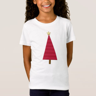 T-shirts Árvore de Natal moderna de damasco vermelho profun