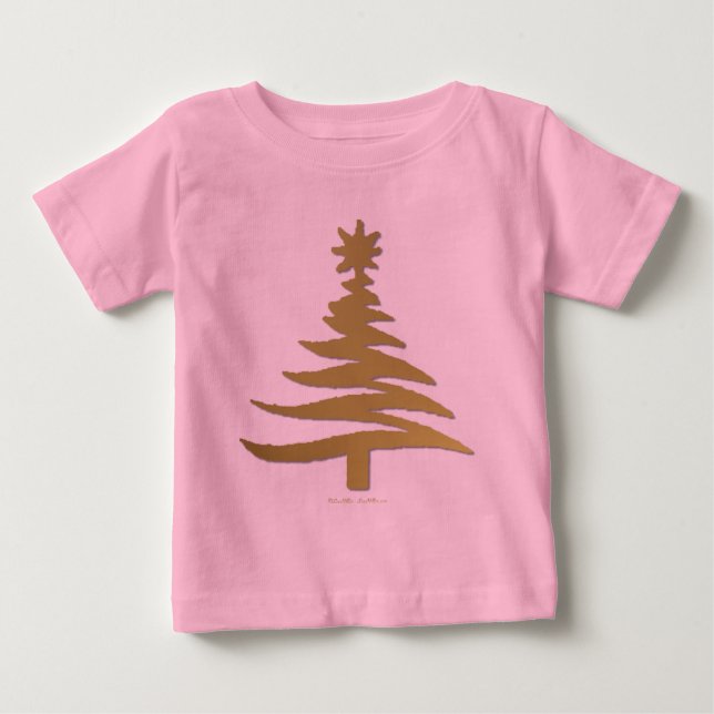 T-shirts Árvore de Natal Moderna Estêncil Impressão Dourada (Frente)