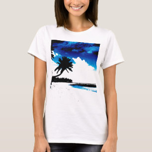 T-shirts Árvore de palma branca azul preta Silhoule