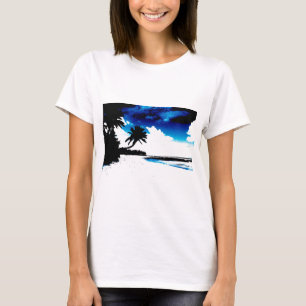 T-shirts Árvore de palma branca azul preta Silhoule