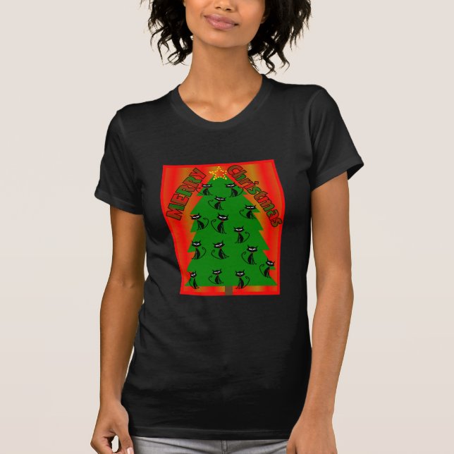 T-shirts ÁRVORE do CAT do Feliz Natal (Frente)