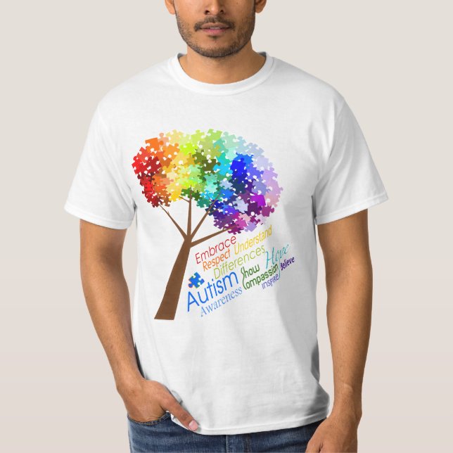 T-shirts Árvore do quebra-cabeça do arco-íris da (Frente)