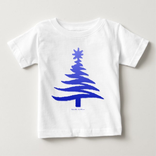 T-shirts Árvore Natal Estêncil Cobalto Azul (Frente)