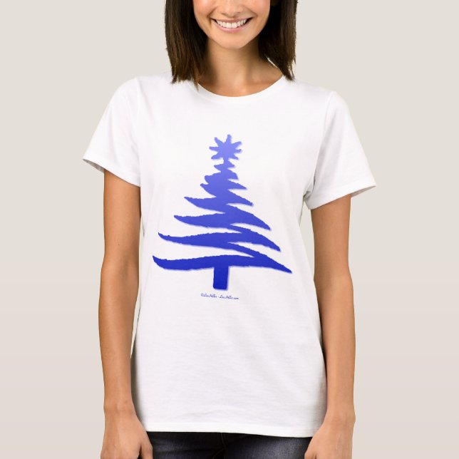 T-shirts Árvore Natal Estêncil Cobalto Azul (Frente)