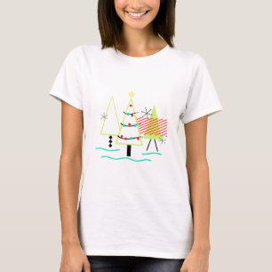 T-shirts árvores de natal modernas de meados do século retr