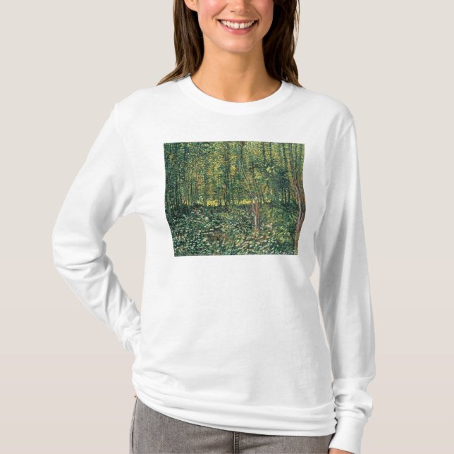 T-shirts Árvores de Vincent van Gogh | e Undergrowth, 1887 (Frente)