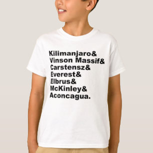 T-shirts As Sete Montanhas Mais Altas de Cada Continente