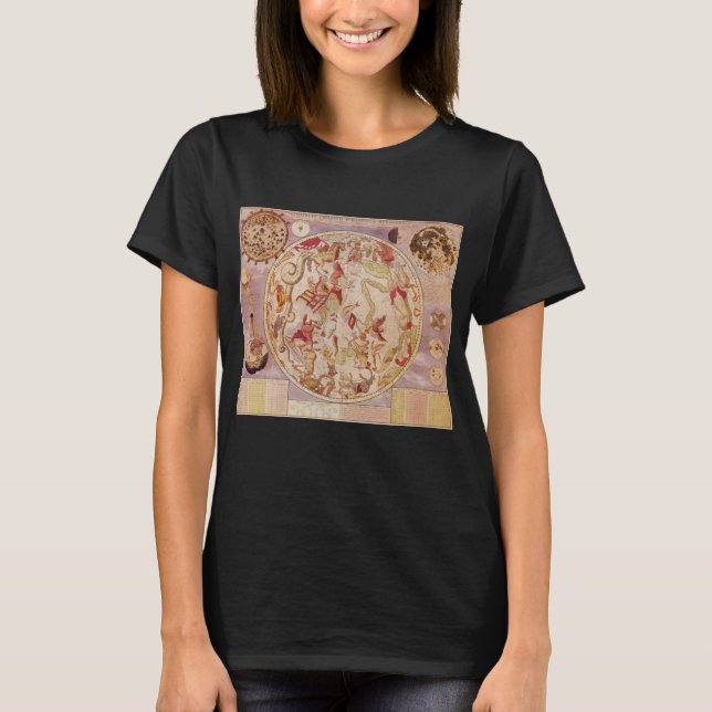 T-shirts Astronomia venenosa, mapa celestial de Carel Allar (Frente)