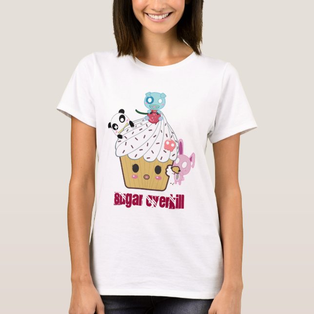 T-shirts Ataque supérfluo do cupcake do açúcar! (>_<) (Frente)