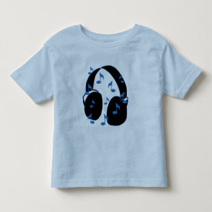 T-shirts Auriculares com notas musicais para o bebê no azu